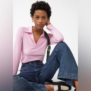 & Other Stories - Collared Rib Long Sleeve Top Pink (Small S)